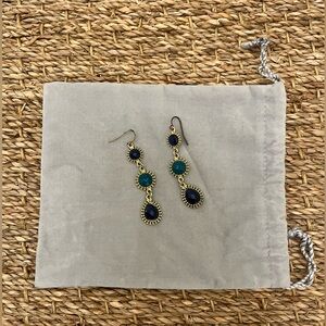 Gold, Aqua, and Dark Blue Dangle Earrings